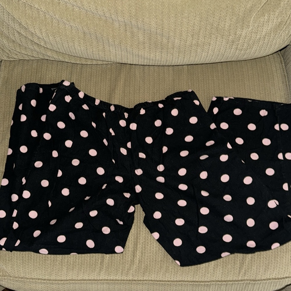 Dearfoams black & pink polka dot pajama pj set button down top pants Sz small - Picture 11 of 12